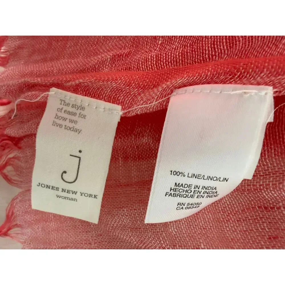 Jones New York Pink White Linen Stripe Wrap Shawl Fringe 72” x 36” Cruise Beach